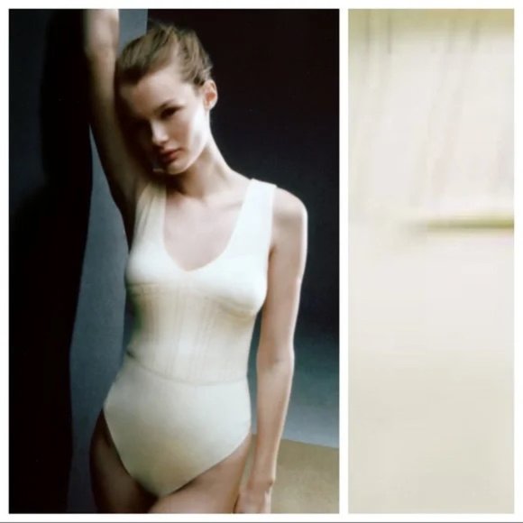 NWOT ZARA OYSTER WHITE KNIT V-NECK POINTELLE BODYSUIT - Picture 3 of 3